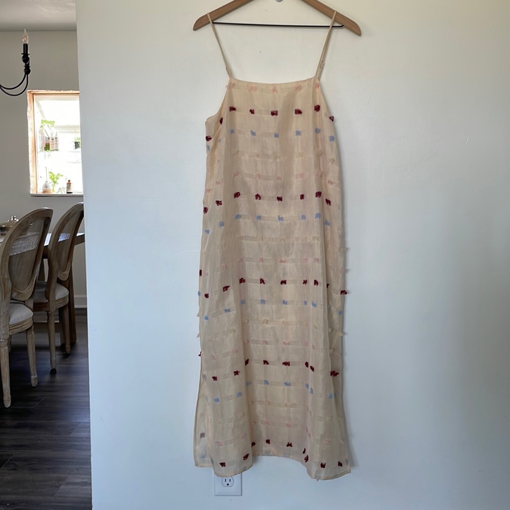 English Factory | Textured Midi Slip Dress with Fringe Detail Small Slits - Picture 2 of 13